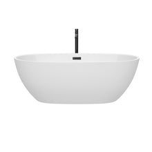 Load image into Gallery viewer, Wyndham Juno 67 Inch Freestanding Bathtub in White with Floor Mounted Faucet, Drain and Overflow Trim in Matte Black- Wyndham