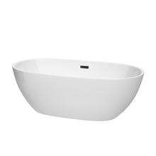 Load image into Gallery viewer, Wyndham Juno 67 Inch Freestanding Bathtub in White with Matte Black Drain and Overflow Trim- Wyndham