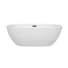 Load image into Gallery viewer, Wyndham Juno 67 Inch Freestanding Bathtub in White with Matte Black Drain and Overflow Trim- Wyndham
