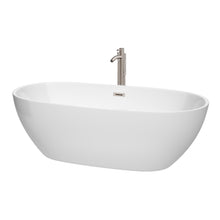 Load image into Gallery viewer, Wyndham Juno 71 Inch Freestanding Bathtub in White with Floor Mounted Faucet, Drain and Overflow Trim in Brushed Nickel- Wyndham
