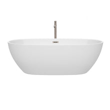Load image into Gallery viewer, Wyndham Juno 71 Inch Freestanding Bathtub in White with Floor Mounted Faucet, Drain and Overflow Trim in Brushed Nickel- Wyndham