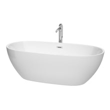 Load image into Gallery viewer, Wyndham Juno 71 Inch Freestanding Bathtub in White with Floor Mounted Faucet, Drain and Overflow Trim in Polished Chrome- Wyndham