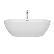 Load image into Gallery viewer, Wyndham Juno 71 Inch Freestanding Bathtub in White with Floor Mounted Faucet, Drain and Overflow Trim in Polished Chrome- Wyndham