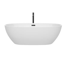 Load image into Gallery viewer, Wyndham Juno 71 Inch Freestanding Bathtub in White with Floor Mounted Faucet, Drain and Overflow Trim in Matte Black- Wyndham