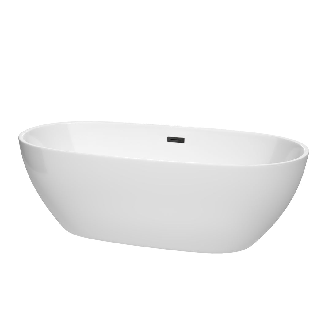 Wyndham Juno 71 Inch Freestanding Bathtub in White with Matte Black Drain and Overflow Trim- Wyndham