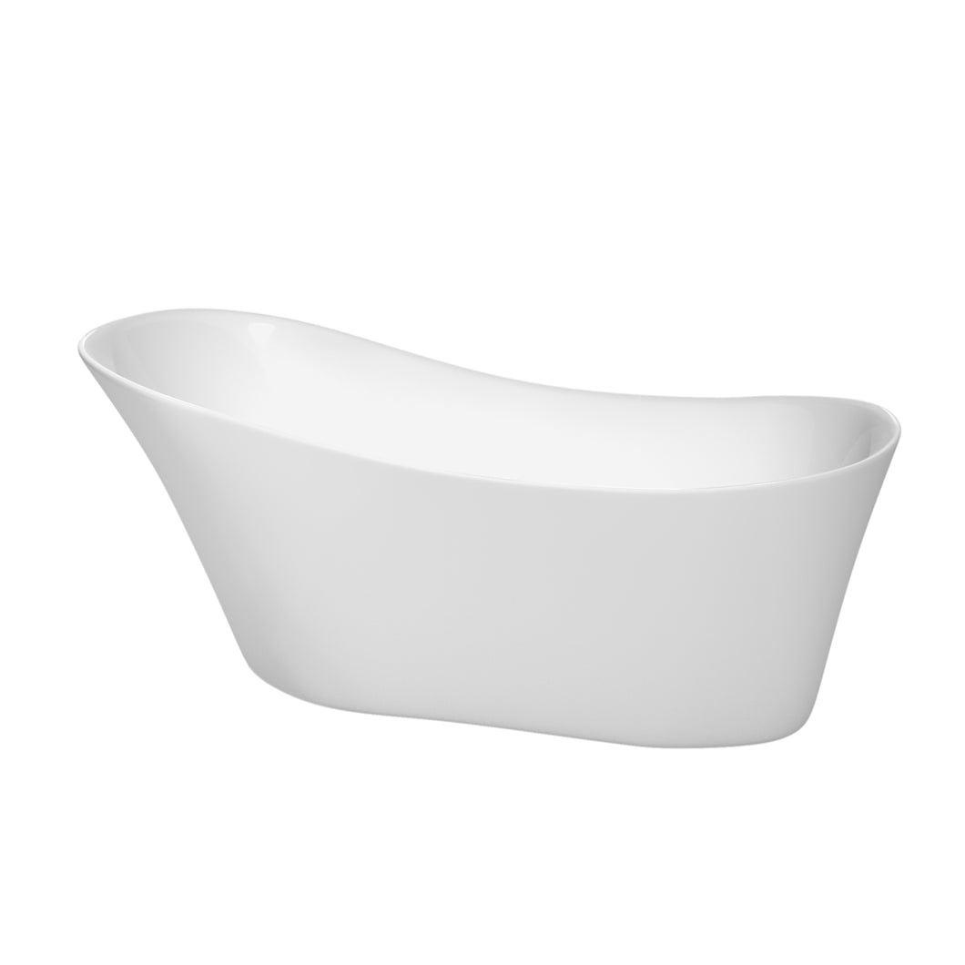 Wyndham Janice 67 Inch Freestanding Bathtub in White with Polished Chrome Drain and Overflow Trim- Wyndham