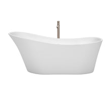 Load image into Gallery viewer, Wyndham Janice 67 Inch Freestanding Bathtub in White with Floor Mounted Faucet, Drain and Overflow Trim in Brushed Nickel- Wyndham