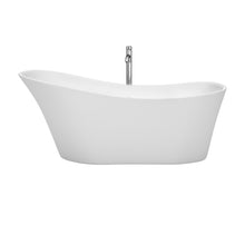 Load image into Gallery viewer, Wyndham Janice 67 Inch Freestanding Bathtub in White with Floor Mounted Faucet, Drain and Overflow Trim in Polished Chrome- Wyndham
