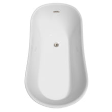 Load image into Gallery viewer, Wyndham Janice 67 Inch Freestanding Bathtub in White with Floor Mounted Faucet, Drain and Overflow Trim in Brushed Nickel- Wyndham