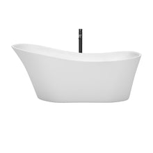 Load image into Gallery viewer, Wyndham Janice 67 Inch Freestanding Bathtub in White with Polished Chrome Trim and Floor Mounted Faucet in Matte Black- Wyndham