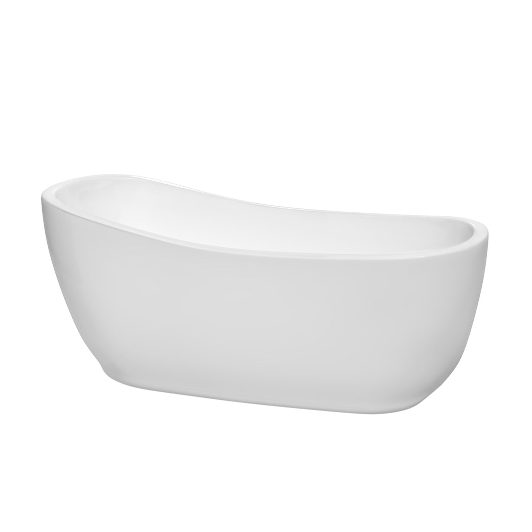 Wyndham Margaret 66 Inch Freestanding Bathtub in White with Polished Chrome Drain and Overflow Trim- Wyndham