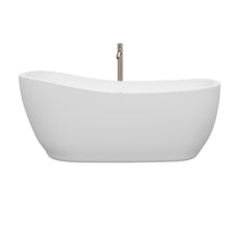 Load image into Gallery viewer, Wyndham Margaret 66 Inch Freestanding Bathtub in White with Floor Mounted Faucet, Drain and Overflow Trim in Brushed Nickel- Wyndham