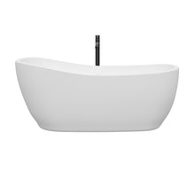 Load image into Gallery viewer, Wyndham Margaret 66 Inch Freestanding Bathtub in White with Shiny White Trim and Floor Mounted Faucet in Matte Black- Wyndham