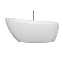 Load image into Gallery viewer, Wyndham Florence 68 Inch Freestanding Bathtub in White with Floor Mounted Faucet, Drain and Overflow Trim in Brushed Nickel- Wyndham