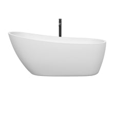 Load image into Gallery viewer, Wyndham Florence 68 Inch Freestanding Bathtub in White with Polished Chrome Trim and Floor Mounted Faucet in Matte Black- Wyndham