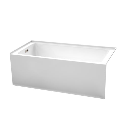 Wyndham Grayley 60 x 30 Inch Alcove Bathtub in White with Left-Hand Drain and Overflow Trim in Brushed Nickel- Wyndham