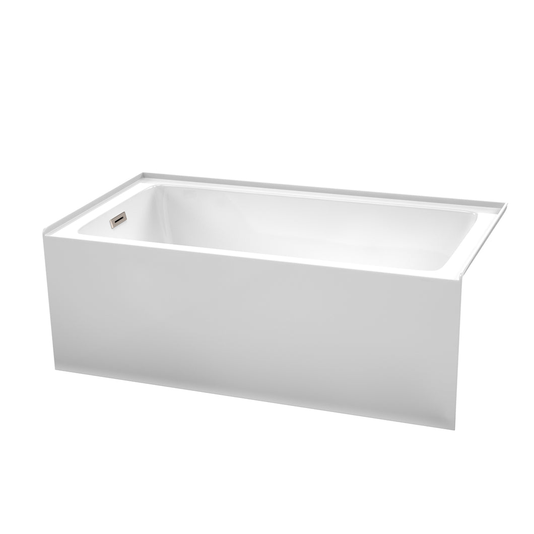 Wyndham Grayley 60 x 32 Inch Alcove Bathtub in White with Left-Hand Drain and Overflow Trim in Brushed Nickel- Wyndham