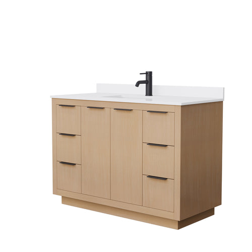 Wyndham Maroni 48 Inch Single Bathroom Vanity in Light Straw, White Cultured Marble Countertop, Undermount Square Sink, Matte Black Trim- Wyndham