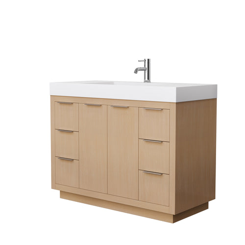 Wyndham Maroni 48 Inch Single Bathroom Vanity in Light Straw, 4 Inch Thick Matte White Solid Surface Countertop, Integrated Sink- Wyndham