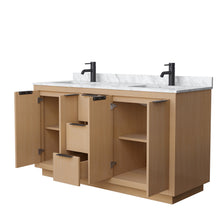 Load image into Gallery viewer, Wyndham Maroni 60 Inch Double Bathroom Vanity in Light Straw, White Carrara Marble Countertop, Undermount Square Sinks, Matte Black Trim- Wyndham