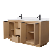 Load image into Gallery viewer, Wyndham Maroni 60 Inch Double Bathroom Vanity in Light Straw, White Cultured Marble Countertop, Undermount Square Sinks, Matte Black Trim- Wyndham