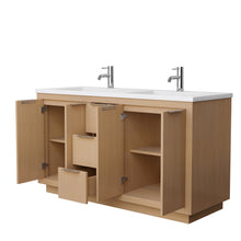 Load image into Gallery viewer, Wyndham Maroni 60 Inch Double Bathroom Vanity in Light Straw, 1.25 Inch Thick Matte White Solid Surface Countertop, Integrated Sinks- Wyndham