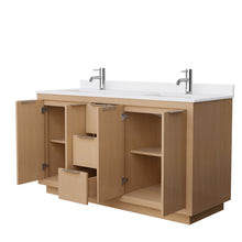 Load image into Gallery viewer, Wyndham Maroni 60 Inch Double Bathroom Vanity in Light Straw, White Cultured Marble Countertop, Undermount Square Sinks- Wyndham
