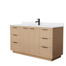 Load image into Gallery viewer, Wyndham Maroni 60 Inch Single Bathroom Vanity in Light Straw, White Cultured Marble Countertop, Undermount Square Sink, Matte Black Trim- Wyndham