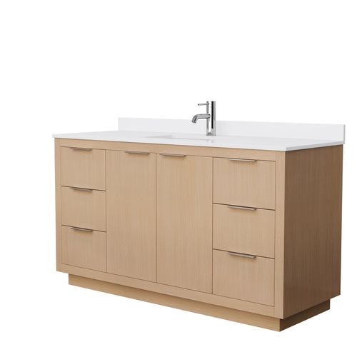 Wyndham Maroni 60 Inch Single Bathroom Vanity in Light Straw, White Cultured Marble Countertop, Undermount Square Sink- Wyndham
