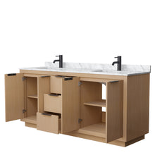 Load image into Gallery viewer, Wyndham Maroni 72 Inch Double Bathroom Vanity in Light Straw, White Carrara Marble Countertop, Undermount Square Sinks, Matte Black Trim- Wyndham