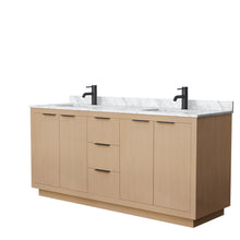Load image into Gallery viewer, Wyndham Maroni 72 Inch Double Bathroom Vanity in Light Straw, White Carrara Marble Countertop, Undermount Square Sinks, Matte Black Trim- Wyndham