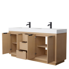 Load image into Gallery viewer, Wyndham Maroni 72 Inch Double Bathroom Vanity in Light Straw, 4 Inch Thick Matte White Solid Surface Countertop, Integrated Sinks, Matte Black Trim- Wyndham