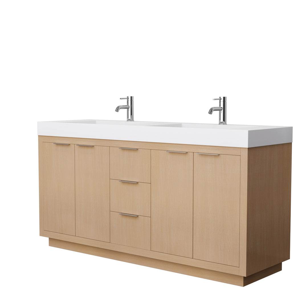 Wyndham Maroni 72 Inch Double Bathroom Vanity in Light Straw, 4 Inch Thick Matte White Solid Surface Countertop, Integrated Sinks- Wyndham