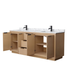 Load image into Gallery viewer, Wyndham Maroni 80 Inch Double Bathroom Vanity in Light Straw, White Carrara Marble Countertop, Undermount Square Sinks, Matte Black Trim- Wyndham