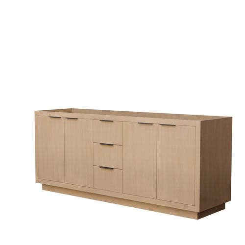 Wyndham Maroni 80 Inch Double Bathroom Vanity in Light Straw, No Countertop, No Sink, Matte Black Trim- Wyndham