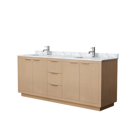 Wyndham Maroni 80 Inch Double Bathroom Vanity in Light Straw, White Carrara Marble Countertop, Undermount Square Sinks- Wyndham