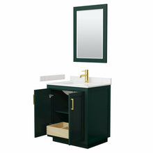 Load image into Gallery viewer, Wyndham Miranda 30 Inch Single Bathroom Vanity in Green, Light-Vein Carrara Cultured Marble Countertop, Undermount Square Sink, Brushed Gold Trim, 24 Inch Mirror- Wyndham