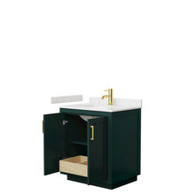 Load image into Gallery viewer, Wyndham Miranda 30 Inch Single Bathroom Vanity in Green, Light-Vein Carrara Cultured Marble Countertop, Undermount Square Sink, Brushed Gold Trim- Wyndham