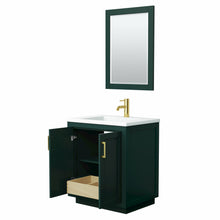 Load image into Gallery viewer, Wyndham Miranda 30 Inch Single Bathroom Vanity in Green, 1.25 Inch Thick Matte White Solid Surface Countertop, Integrated Sink, Brushed Gold Trim, 24 Inch Mirror- Wyndham