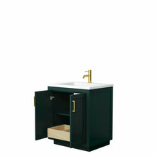 Load image into Gallery viewer, Wyndham Miranda 30 Inch Single Bathroom Vanity in Green, 1.25 Inch Thick Matte White Solid Surface Countertop, Integrated Sink, Brushed Gold Trim- Wyndham