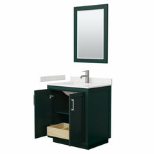 Load image into Gallery viewer, Wyndham Miranda 30 Inch Single Bathroom Vanity in Green, Light-Vein Carrara Cultured Marble Countertop, Undermount Square Sink, Brushed Nickel Trim, 24 Inch Mirror- Wyndham