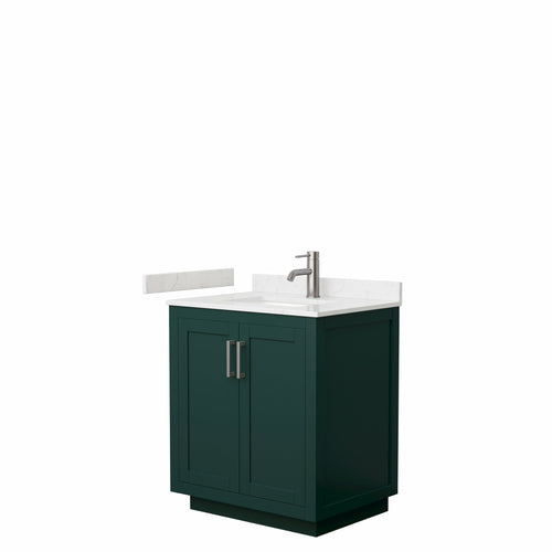 Wyndham Miranda 30 Inch Single Bathroom Vanity in Green, Light-Vein Carrara Cultured Marble Countertop, Undermount Square Sink, Brushed Nickel Trim- Wyndham