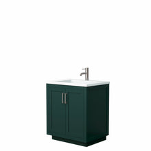 Load image into Gallery viewer, Wyndham Miranda 30 Inch Single Bathroom Vanity in Green, 1.25 Inch Thick Matte White Solid Surface Countertop, Integrated Sink, Brushed Nickel Trim- Wyndham