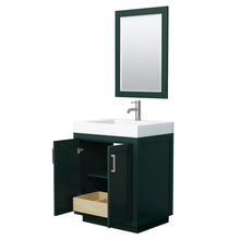 Load image into Gallery viewer, Wyndham Miranda 30 Inch Single Bathroom Vanity in Green, 4 Inch Thick Matte White Solid Surface Countertop, Integrated Sink, Brushed Nickel Trim, 24 Inch Mirror- Wyndham