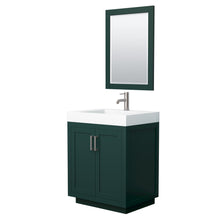Load image into Gallery viewer, Wyndham Miranda 30 Inch Single Bathroom Vanity in Green, 4 Inch Thick Matte White Solid Surface Countertop, Integrated Sink, Brushed Nickel Trim, 24 Inch Mirror- Wyndham