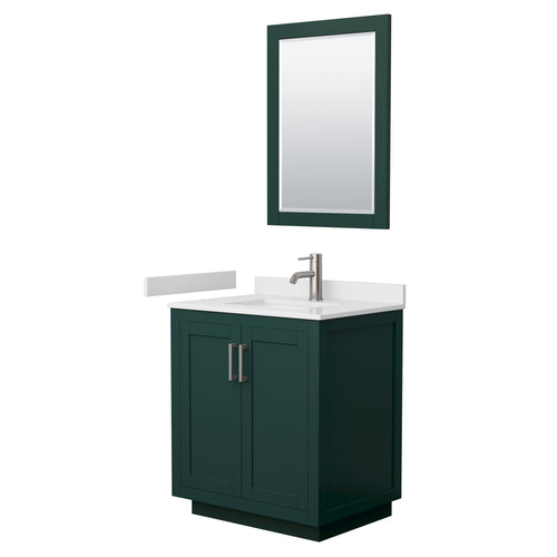 Wyndham Miranda 30 Inch Single Bathroom Vanity in Green, White Cultured Marble Countertop, Undermount Square Sink, Brushed Nickel Trim, 24 Inch Mirror- Wyndham