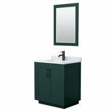 Load image into Gallery viewer, Wyndham Miranda 30 Inch Single Bathroom Vanity in Green, White Carrara Marble Countertop, Undermount Square Sink, Matte Black Trim, 24 Inch Mirror- Wyndham
