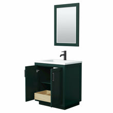 Load image into Gallery viewer, Wyndham Miranda 30 Inch Single Bathroom Vanity in Green, 1.25 Inch Thick Matte White Solid Surface Countertop, Integrated Sink, Matte Black Trim, 24 Inch Mirror- Wyndham
