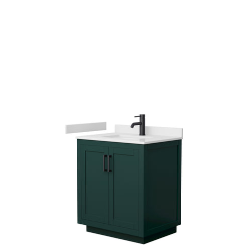 Wyndham Miranda 30 Inch Single Bathroom Vanity in Green, White Cultured Marble Countertop, Undermount Square Sink, Matte Black Trim- Wyndham