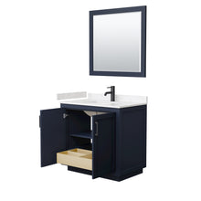 Load image into Gallery viewer, Wyndham Miranda 36 Inch Single Bathroom Vanity in Dark Blue, Light-Vein Carrara Cultured Marble Countertop, Undermount Square Sink, Matte Black Trim, 34 Inch Mirror- Wyndham